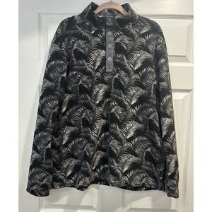Tommy Bahama Fleece Black / Gray   1/4 Zip (Snap) Hawaiian Palm Fronds Print XL
